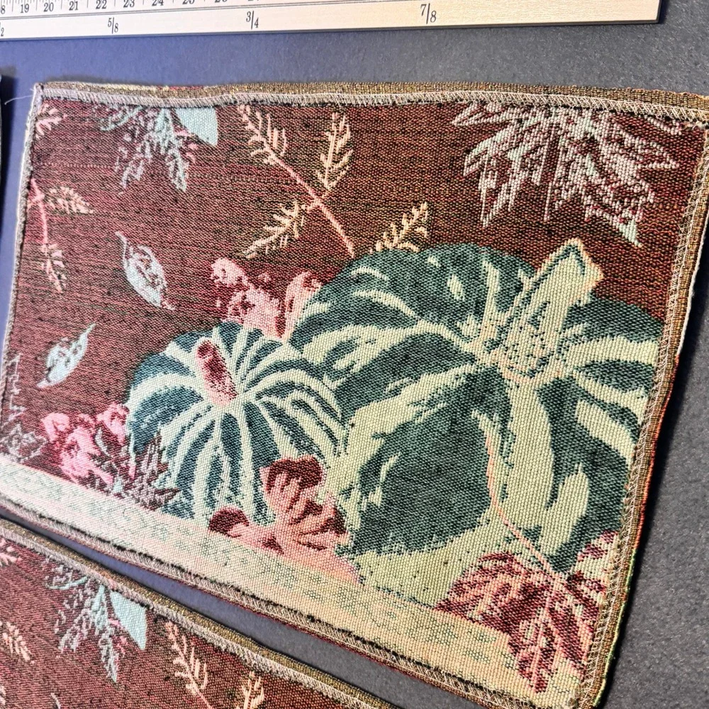 4 Fabric Fall Harvest Placemats Gold Metallic Shimmer Pumpkins Thanksgiving READ